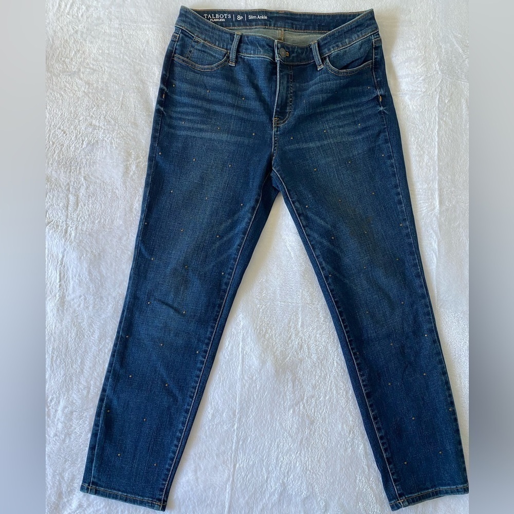 TALBOTS Women’s Jeans Flawless Slim Ankle Metal Polka‎ Metal Dot Size 8 P